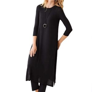 J Jill Wearever Collection Long Black Side Split Scoop Neck Knit Tunic XS *NEW*